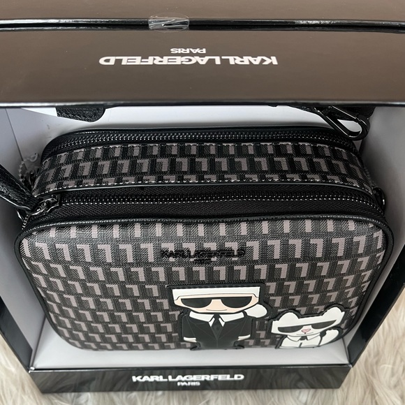 {Karl Lagerfeld} Double Zip Crossbody Camera Bag in Black/Grey - NWT - Picture 5 of 10